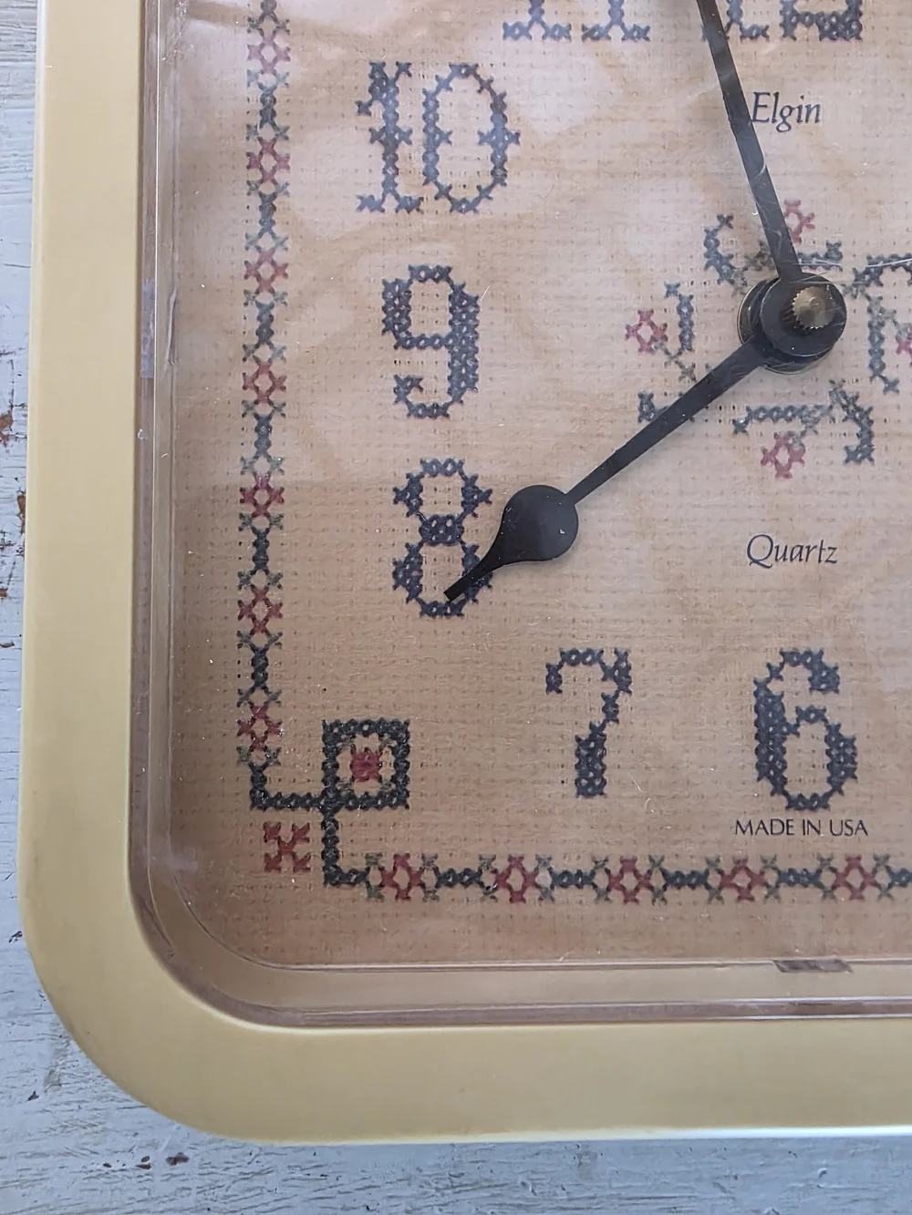 Elgin Cream Square Wall Clock with Cross-Stitch Dial